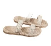 PADGCNOR Women's Straw Woven Slippers Straw Woven Slippers Cross Band Women Slide Sandals Beach Hemp Rope Slides Flip Flops Two Straps Shoes(COLOR1,5.5 UK)