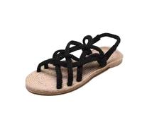 PADGCNOR Women's Straw Woven Slippers Straw Woven Slippers Hemp Rope Sandals for Female Summer Cross Straps Ladies(Black,4.5 UK)