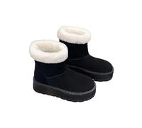 PADGCNOR Wool Cow Suede Round Toe Thick Sole Platform Women Snow Boots High Heels Slip On Solid Color Concise Winter Female Shoes for Skiing, Winter Sports(Black,35)