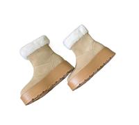 PADGCNOR Wool Cow Suede Round Toe Thick Sole Platform Women Snow Boots High Heels Slip On Solid Color Concise Winter Female Shoes for Skiing, Winter Sports(Apricot,36)