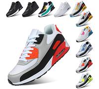 Padgene Men Women Running Shoes Sports Trainers Breathable Lightweight Sneakers Air Cushion Low Top Footwear Waking Fitness Lace up Shoes for Walking Gym Jogging Fitness Athletic Casual Black Orange
