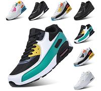 Padgene Men Women Running Shoes Sports Trainers Breathable Lightweight Sneakers Air Cushion Low Top Footwear Waking Fitness Lace up Shoes for Walking Gym Jogging Fitness Athletic Casual Black Blue