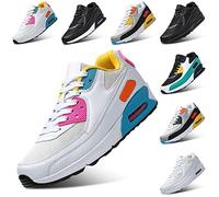 Padgene Men Women Running Shoes Sports Trainers Breathable Lightweight Sneakers Air Cushion Low Top Footwear Waking Fitness Lace up Shoes for Walking Gym Jogging Fitness Athletic Casual White Blue