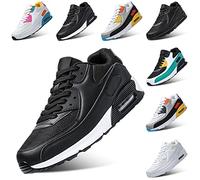 Padgene Men Women Running Shoes Sports Trainers Breathable Lightweight Sneakers Air Cushion Low Top Footwear Waking Fitness Lace up Shoes for Walking Gym Jogging Fitness Athletic Casual Black White