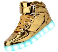 Padgene Women's Men's LED Lights Up Trainers Unisex Luminous Flashing Shoes USB Charging Lace Up Couples Boots Gift for Party Dance Halloween Christmas New Year Gold
