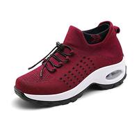 Padgene Womens Running Shoes Sports Trainers Breathable Lightweight Sneakers Air Cushion Low Top Footwear Waking Fitness Lace up Shoes for Walking Gym Jogging Fitness Athletic Casual Claret