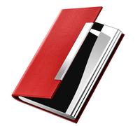 Padike Business Card Holder, Red, Faux Leather, 3.9 x 2.8 x 2.8 inches, Holds 10-20 Cards