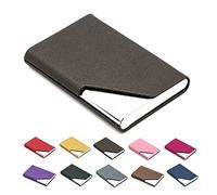 padike Business Name Card Holder Luxury PU Leather & Stainless Steel Multi Card Case,Business Name Card Holder Wallet Credit Holder for Men & Women (Bronze)