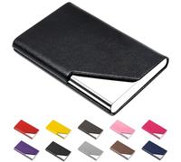 Padike Business Name Card Holder Luxury PU Leather & Stainless Steel Multi Card Case,Business Name Card Holder Wallet Credit Card ID Case/Holder for Men & Women (Black)
