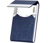 Padike Professional Business Card Holder PU Leather Business Card Case Name Card Holder Slim Metal Pocket Card Holder with Magnetic Shut (Z-Blue)