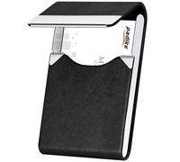Padike Professional Business Card Holder PU Leather Business Card Case Name Card Holder Slim Metal Pocket Card Holder with Magnetic Shut (Y-Black)