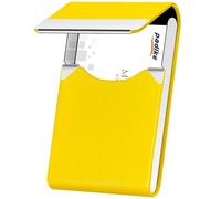 Padike Professional Business Card Holder PU Leather Business Card Case Name Card Holder Slim Metal Pocket Card Holder with Magnetic Shut (Y-Yellow)