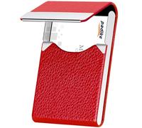 padike Professional Business Card Holder PU Leather Business Card Case Name Card Holder Slim Metal Pocket Card Holder with Magnetic Shut … (Red)