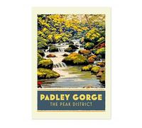 Padley Gorge, The Peak District England Travel Poster, Explore Britain Modern Illustration Destination Print, Modern British UK Living Room Decor, A3 (Print Only) - 42x29.7cm