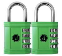 Padlock 4 Digit Combination Lock - for Gym School Locker, Outdoor Gate, Shed, Fence, and Storage - Weatherproof Metal - Keyless, Easy to Set, Resettable (Green, 2 Pack)