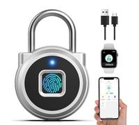 Padlock for Gym Locker, Foxlock Small Fingerprint Padlock with Bluetooth APP Control, IPX4 Weatherproof Fingerprint Lock for Locker Suitcase Luggage (Silver)