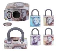 PADLOCK HANDLED REUSEABLE MONEY TIN -26.5cm HIGH Large Piggy Bank, Coin Tin, Cash, Saving Tin, Money Box, Birthday Money, Holiday & Christmas Fund (Handled RANDOM)