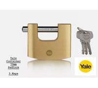 PADLOCK SHUTTER YALE 70mm SOLID BRASS, CONTAINER TYPE PADLOCK 3 KEYS - NEW