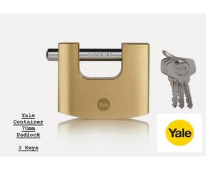PADLOCK SHUTTER YALE 70mm SOLID BRASS, CONTAINER TYPE PADLOCK 3 KEYS - NEW