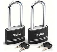 Padlock with Keys, [2 Pack] Aluminum Anti-Rust 40mm Padlock Keyed Alike, Diyife 60mm Long Shackle Key Padlocks Outdoor Weatherproof, Locker Padlocks for School, Gym Locker, Fence, Gate, Garage, Shed