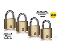 Yale Brass Padlocks 40mm Pack of 4 Y110B Shed Garage Gate Security Locks