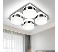 PADMA 4 Way Kitchen Ceiling Lights Chrome Finish Square Spot Lights 20W 6000K Cool White Large Flush Ceiling Lighting for Bedroom Living Room Star Effect for Kids Kitchen Lounge