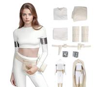 Padme Amidala Costume Cosplay Outfit,Queen Amidala Cosplay White Suit with Cape,White Cloak with Shawl&Waist Ammo Bag for Halloween,Comic-Con (Long Sleeve Suit, M)
