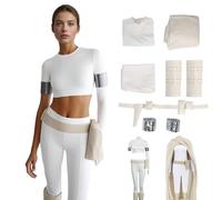 Padme Amidala Costume Cosplay Outfit,Queen Amidala Cosplay White Suit with Cape,White Cloak with Shawl&Waist Ammo Bag for Halloween,Comic-Con (Short Sleeve, M)