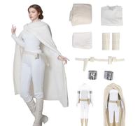 Padme Amidala Costume Full Set with Cpae,Princess Padme Costume Suit,Queen Amidala Cosplay White Outfit with Cloak&Bag for Halloween,Comic-Con (White Long Sleeve, L)