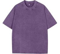 PADOLA Men's Oversized T Shirt Men Vintage Y2k Top Acid Washed Short Sleeve Tee Shirts Streetwear Loose Casual(XL,Purple)