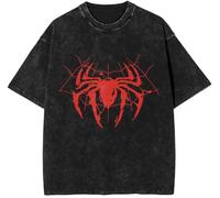 PADOLA Men's Oversized Tees Vintage Graphic Y2K Rose Skull Spider Dog Illustration T-Shirt Streetwear (0Red Spider,XL)