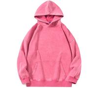 PADOLA Women's Oversized Hoodie Y2k Basic Vintage Sweatshirt acid washed Casual Long Sleeves Streetwear(XXL,Rose)
