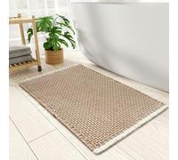 PADOOR Checkered Bath Mat, Super Absorbent Non Slip Bath Mats for Bathroom Floor 3D Two Tone Woven Bathroom Mat with Tassels Machine Washable Bathroom Rugs Beside Tub, 18" x 30", Brown & Cream