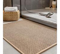 PADOOR Non-Slip Bath Mat With Rubber-Backing, Braided Absorbent Machine Washable Thin Rug for Bathroom Floor, Quick Dry, Fits Under Door, 17''x24'' Beige