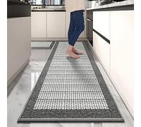 PADOOR Non Slip Kitchen Rugs Sets of 2 - Extra Large 2.5'x6' + 20"x32" Runner Rugs for Kitchen Floor Non Skid Washable, Absorbent Kitchen Mat for in Front of Sink 2 Piece Grey