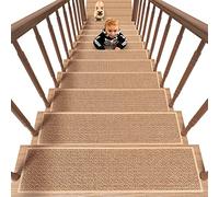 PADOOR Non Slip Stair-Treads, Rubber Backing Stair-Runners for Wooden Steps, 7PCS Residue Free Carpet Stair Treads for Kids and Dogs 8"x30" Beige