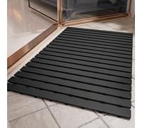PADOOR Shower-Mat Non Slip, Heavy Duty Bathtub-Mat Curlable Quick Drain Sturdy Bath Tub Mat without Suction Cups for Indoor Outdoor Use 17x26 Inch Black