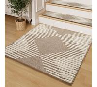 PADOOR Stair Treads Landing Mat Non Slip for Wooden Steps Indoor, 3D Peel and Stick Stair-Carpet Treads Washable Reusable Adhesive Stair Rugs for Kids and Dogs 31"x31" Brown