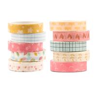 Padorul 10 Rolls Cute Pastel Washi Tape Set, Aesthetic Decorative Masking Tape for Journaling, Scrapbooking, DIY Crafts, Gift Wrapping