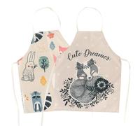 Padorul 2 Pack Cute Cartoon Fox Linen Aprons, Jungle Animal Kitchen Aprons for Cooking, Baking, Gardening, Waterproof and Oil-Proof Bib Aprons for Women
