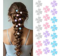 Padorul 20 Pcs Small Flower Hair Clips, 4 Color Clover Shape Rhinestone Barrettes for Women Girls, Mini Claw Clips for Party Daily Use