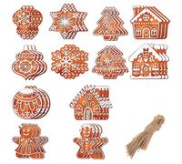 Padorul 36-Piece Wooden Christmas Tree Ornaments - Gingerbread Men, Houses & Trees with Jute Strings, Unique Festive Decor for Holiday