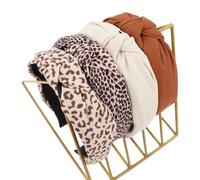 Padorul 4 Pack Stylish Boho Headbands for Women - Wide Knotted Hair Bands in Leopard Print & Solid Colors (Brown/Beige), Non-Slip Fashion Accessories for Daily Use