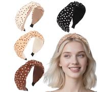 Padorul 4Pcs Polka Dot Knotted Headband Wide Band Cloth Hair Bands for Women Girls, Dotted Hair Hoop Headwrap Hair Accessories for Various Occasion