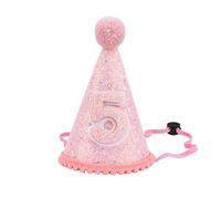 Padorul 5th Birthday Hat with Glitter Number, Pink Sparkle Crown with Comfort Elastic, Age Five Party Supplies for Girls and Boys