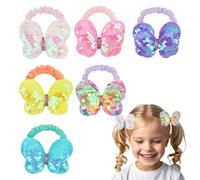 Padorul 6pcs Butterfly Hair Ties for Girls, Sparkly Rainbow Sequin Ponytail Holders - Cute Hair Accessories for Women