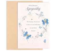 Padorul Blue Butterfly Sympathy Card, Watercolor Bereavement Greeting Card with Envelope, Sentimental Condolence Note for Loss of Loved One