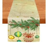Padorul Christmas Table Runner with Vintage Ornaments & Pine Branches, 178 x 33.5 cm Festive Xmas Table Runner, Elegant Holiday Decor for Dining Table Christmas Celebrations