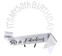 Padorul Elegant Silver 50th Birthday Tiara Headband with Crystal Accents & "50 & Fabulous" Sash Set, Sparkling Milestone Celebration Accessories for Women, Party Decorations