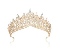 Padorul Gold Alloy Tiara Crown - Intricate Hollow Teardrop Crystal Queen Headpiece Hair Accessory for Women Girls, Ideal for Wedding Birthday Prom